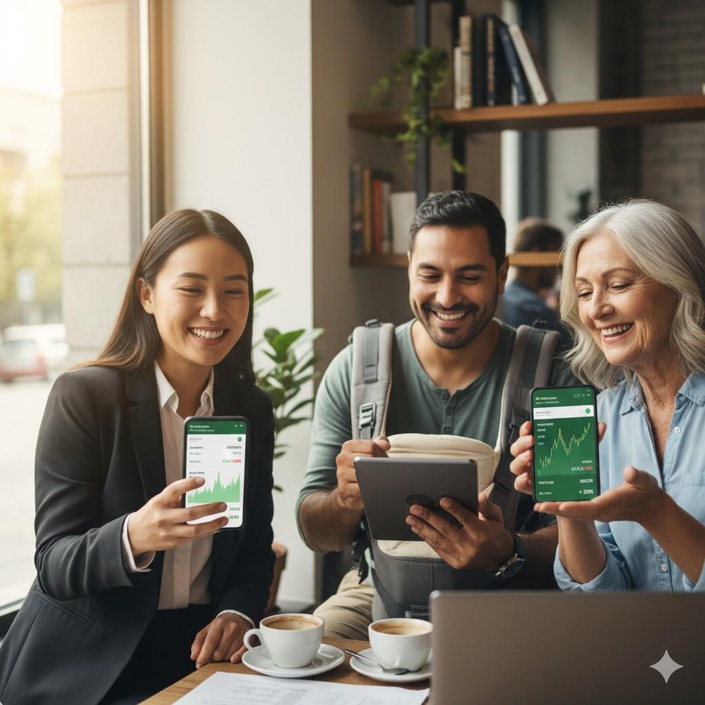 Confident everyday investors successfully managing their portfolios with AI stock analysis tools